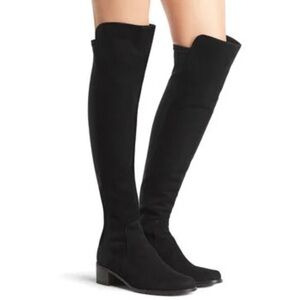 STUART WEITZMAN RESERVE BLACK SUEDE BOOTS 9 NIB OVER KNEE PULL ON STRETCHY CHIC